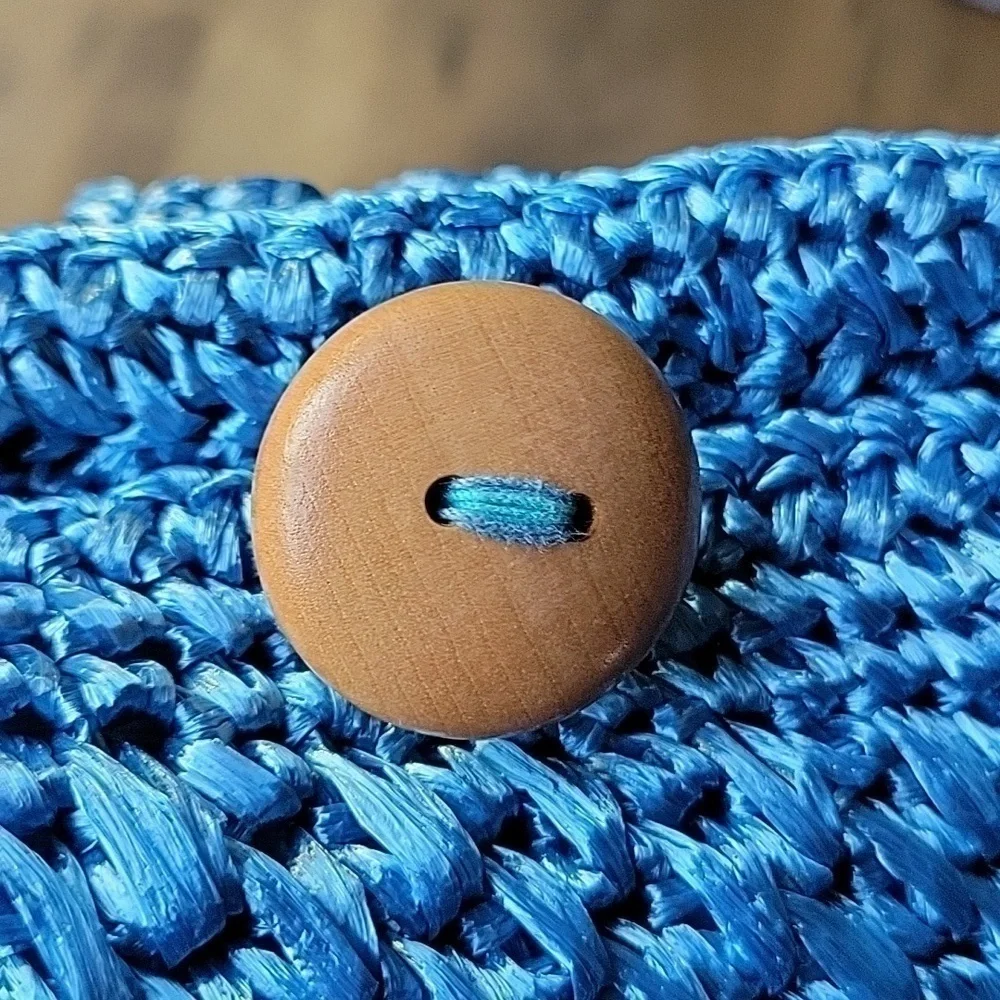 Raffia Blue Handmade Croshet Knitted Evening Pouch Clutch Bag Made in Japan